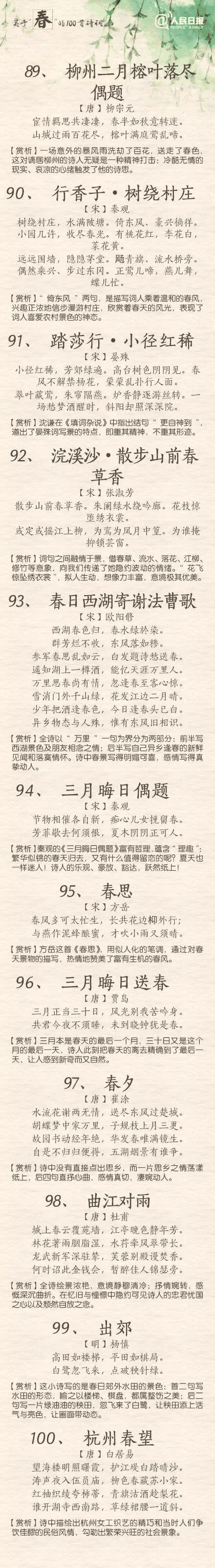 人民日?qǐng)?bào)：100首春天唯美經(jīng)典詩詞，為孩子收藏！