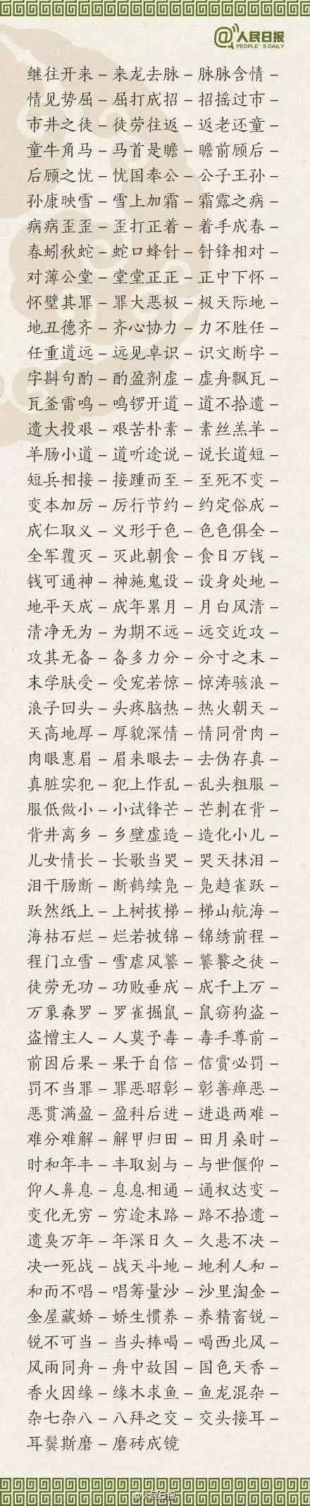 ?1500個成語接龍，貼在墻上，和孩子常玩，語文成績想不好都難！
